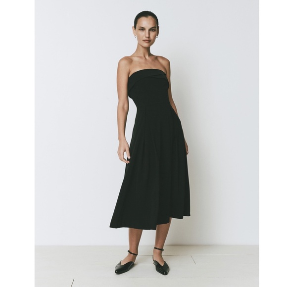 485. RUE SOPHIE Belle Strapless Black Midi Tea Dress $218 EUC Small - Picture 2 of 4